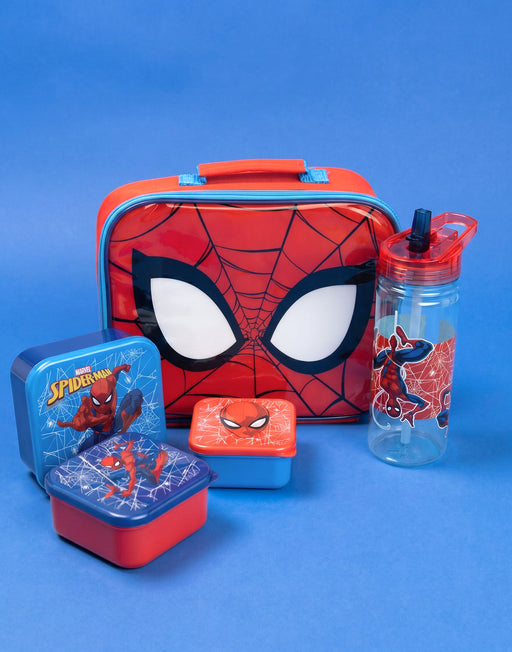 Spiderman Eyes Boys Red Lunch Bag Bottle and 3 Snack Pot
