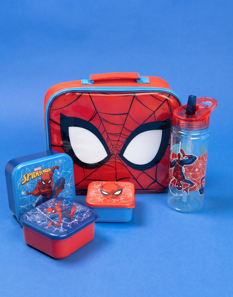Spiderman Eyes Boys Red Lunch Bag Bottle and 3 Snack Pot