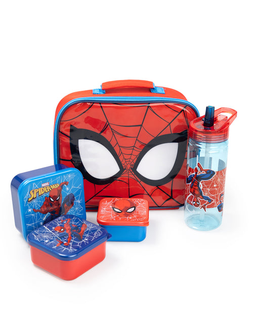 Spiderman Eyes Boys Red Lunch Bag Bottle and 3 Snack Pot