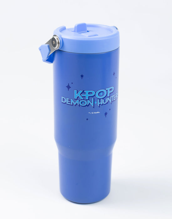 KPop Demon Hunters Derpy Tiger Unisex Kids Blue Straw Water Bottle