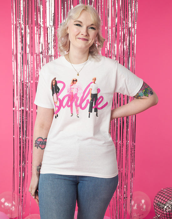 Barbie, Dames-T-shirt met streekpatroon, modieuze korte top met logo, roze, Roze, L Barbie, Dames-T-shirt met streekpatroon, modieuze korte top met logo, roze, Roze, L