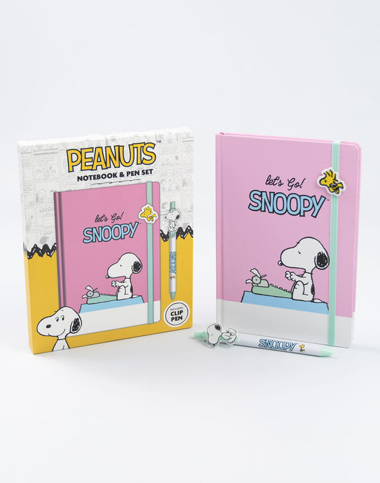 Peanuts Let's Go Snoopy Unisex Kids Pink Composition Notebook and Pen