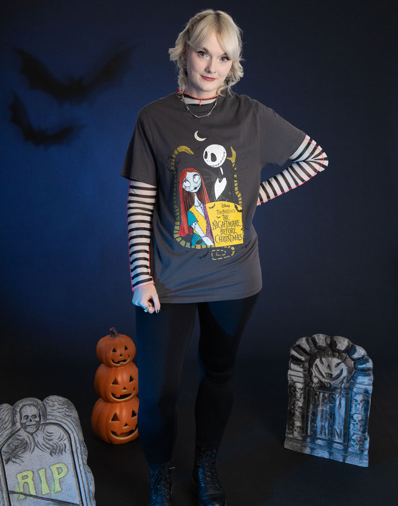 Disney The Nightmare Before Christmas Jack and Sally Unisex Grey T-Shirt