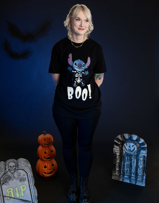 Disney Lilo & Stitch Skeleton Stitch Womens Black T-Shirt