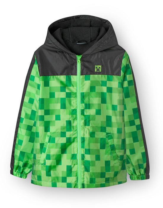 Minecraft Boys Creeper Fleece Lined Raincoat Jacket