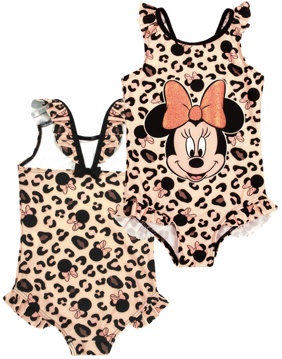 Disney Minnie Mouse Girls Pink Poncho Towel and 1 Piece Swimming Costume Set