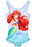 Disney Ariel Girls Blue Poncho Towel and 1 Piece Swimming Costume Set