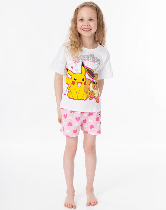Pokemon Besties Pikachu & Eevee Frill Sleeve Long OR Short Leg Girls Pyjamas