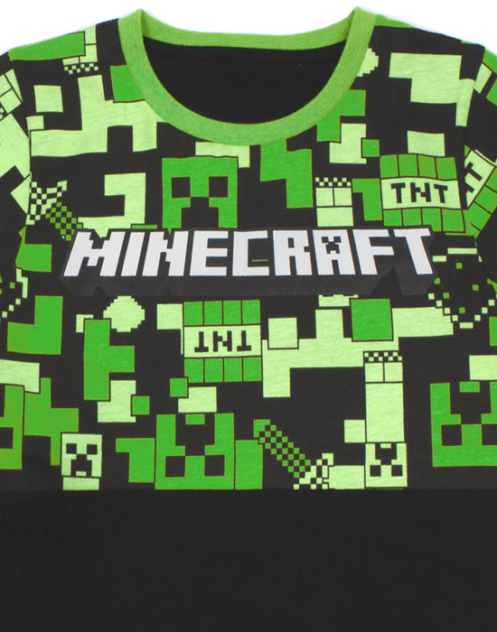 Minecraft Creeper All-Over Print & Logo Boys Green Short Sleeve Long Leg Pyjama Set