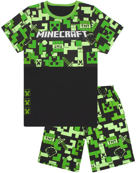Minecraft Creeper All-Over Print & Logo Boys Green Short Sleeve Short Leg Pyjama Set