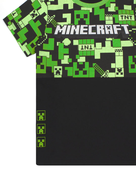 Minecraft Creeper All-Over Print & Logo Boys Green Short Sleeve Short Leg Pyjama Set