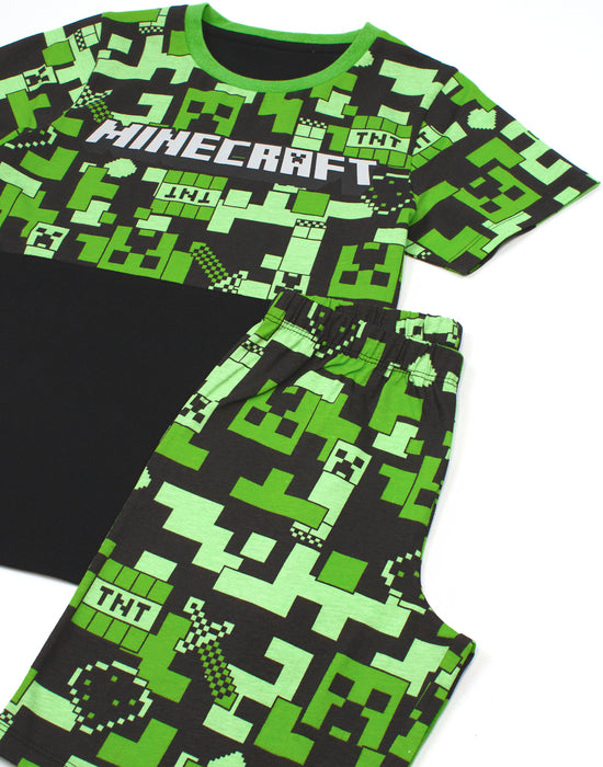 Minecraft Creeper All-Over Print & Logo Boys Green Short Sleeve Short Leg Pyjama Set
