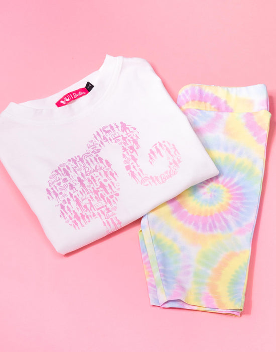Barbie Doll Silhouette Tie Dye Logo Girls Multicoloured T-Shirt and Shorts Set