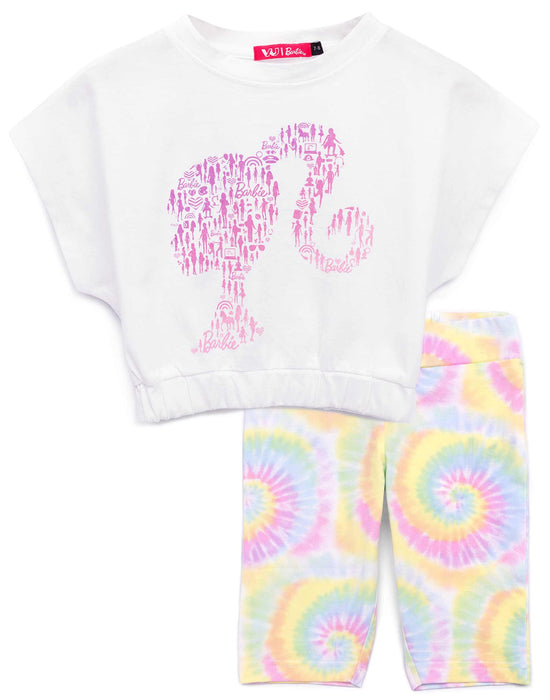 Barbie Doll Silhouette Tie Dye Logo Girls Multicoloured T-Shirt and Shorts Set