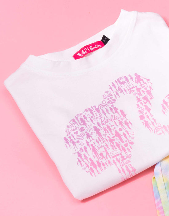 Barbie Doll Silhouette Tie Dye Logo Girls Multicoloured T-Shirt and Shorts Set