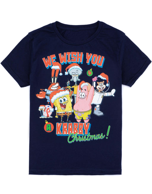SpongeBob SquarePants Krabby Christmas Kids Navy Short Sleeved T-Shirt