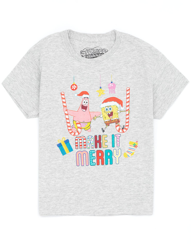 SpongeBob SquarePants Make it Merry Kids Grey Marl Short Sleeved T-Shirt