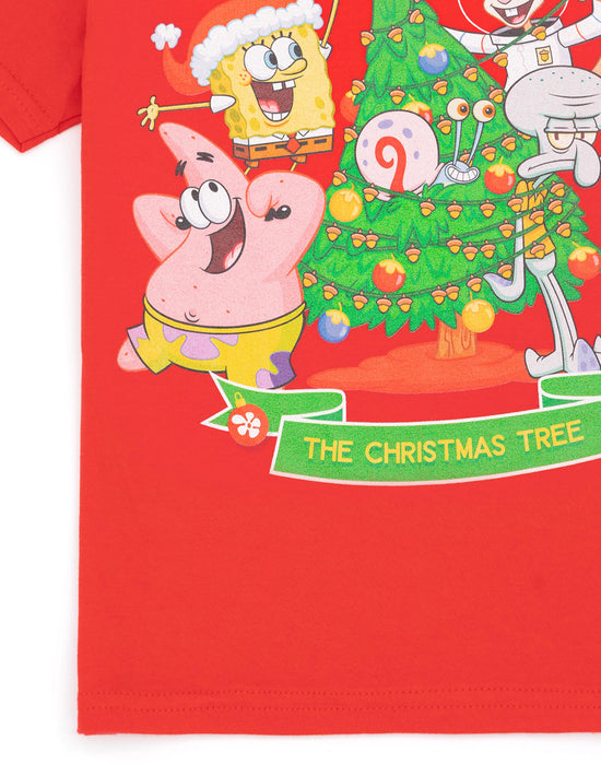 SpongeBob SquarePants Christmas Tree Kids Red Short Sleeved T-Shirt