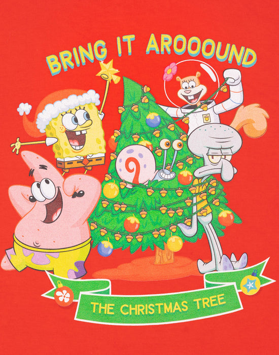 SpongeBob SquarePants Christmas Tree Kids Red Short Sleeved T-Shirt