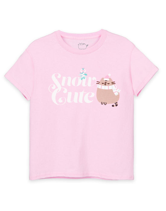 Pusheen Snow Cute Girls Pink Short Sleeved T-Shirt