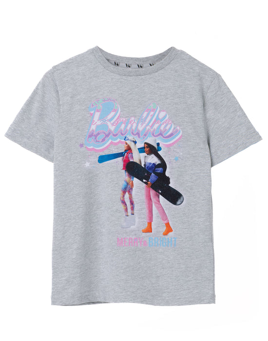 Barbie Merry & Bright Girls Grey Marl Short Sleeved T-Shirt