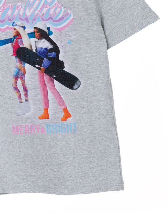 Barbie Merry & Bright Girls Grey Marl Short Sleeved T-Shirt