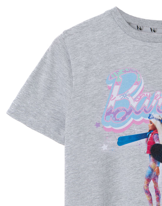 Barbie Merry & Bright Girls Grey Marl Short Sleeved T-Shirt