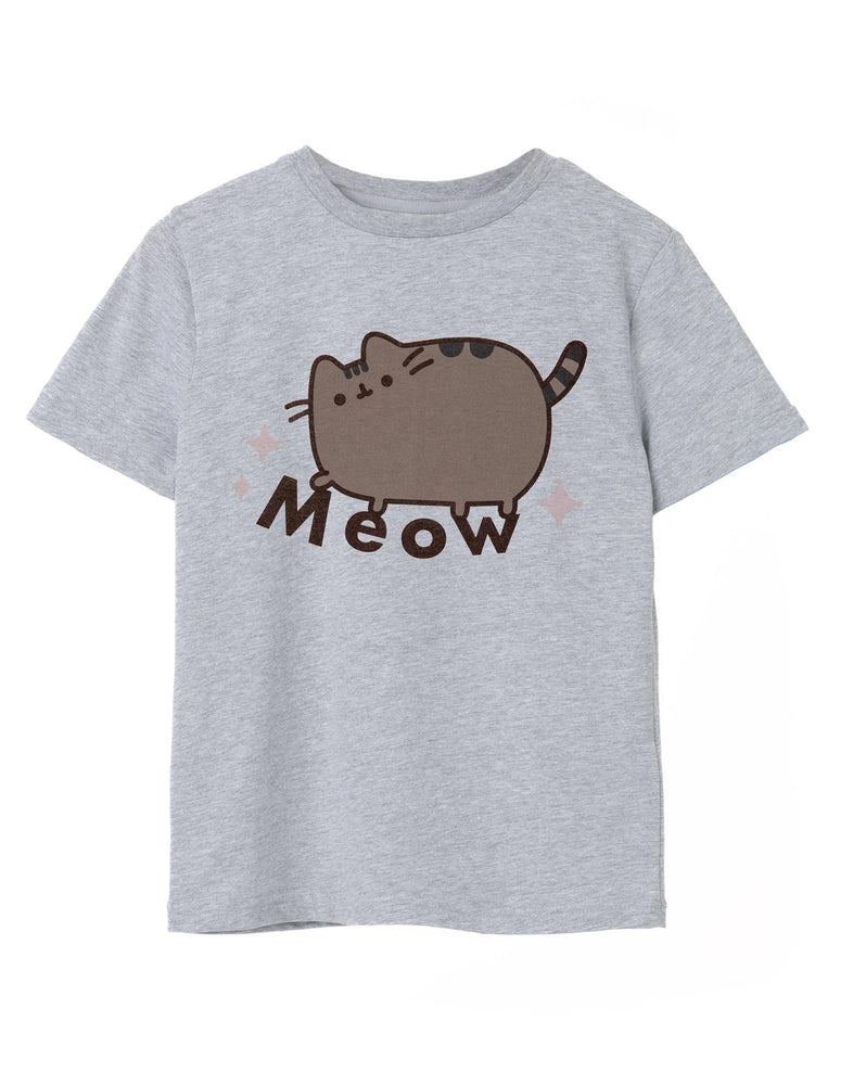 Pusheen Meow Girls Grey Marl Short Sleeved T-Shirt