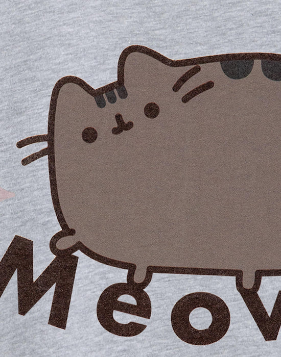 Pusheen Meow Girls Grey Marl Short Sleeved T-Shirt