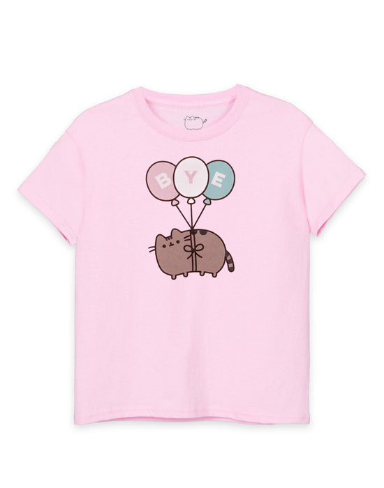 Pusheen Bye Balloons Girls Pink Short Sleeved T-Shirt