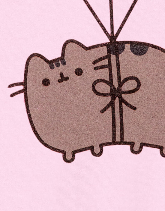 Pusheen Bye Balloons Girls Pink Short Sleeved T-Shirt