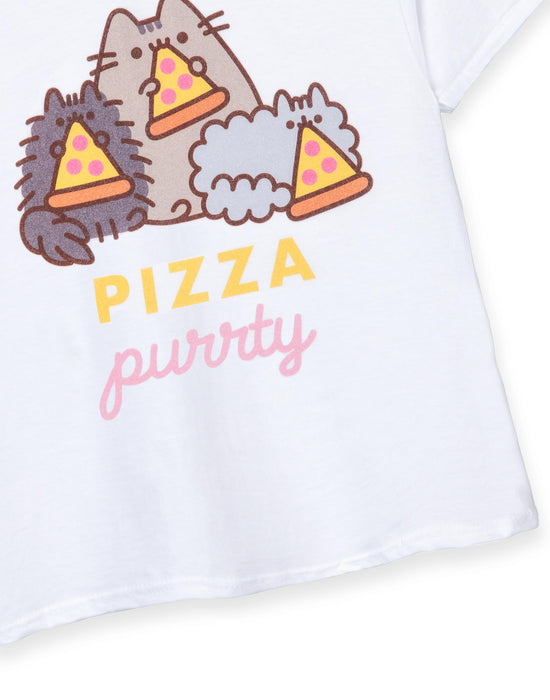 Pusheen Pizza Purrty Girls White Short Sleeved T-Shirt