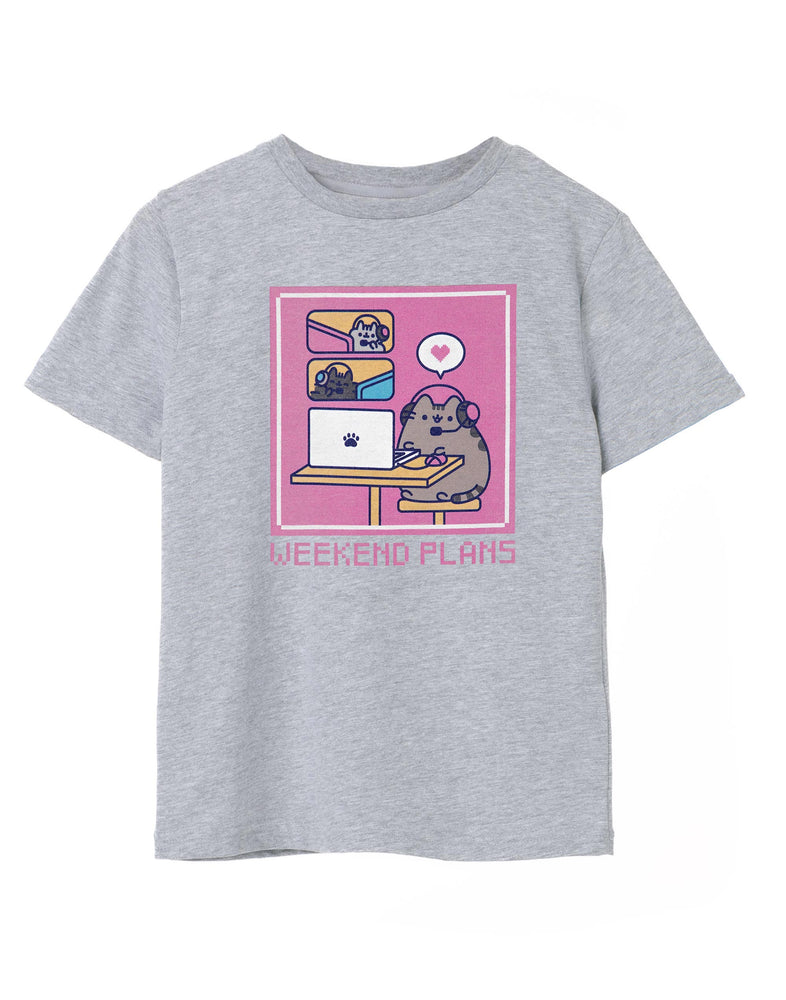 Pusheen Weekend Plans Girls Grey Marl T-Shirt