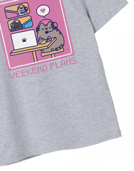 Pusheen Weekend Plans Girls Grey Marl T-Shirt