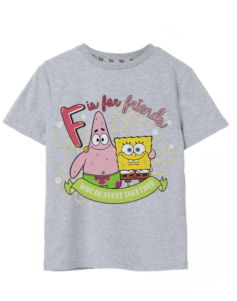 SpongeBob SquarePants F Is For Friends Girls Grey Marl Short Sleeved T-Shirt
