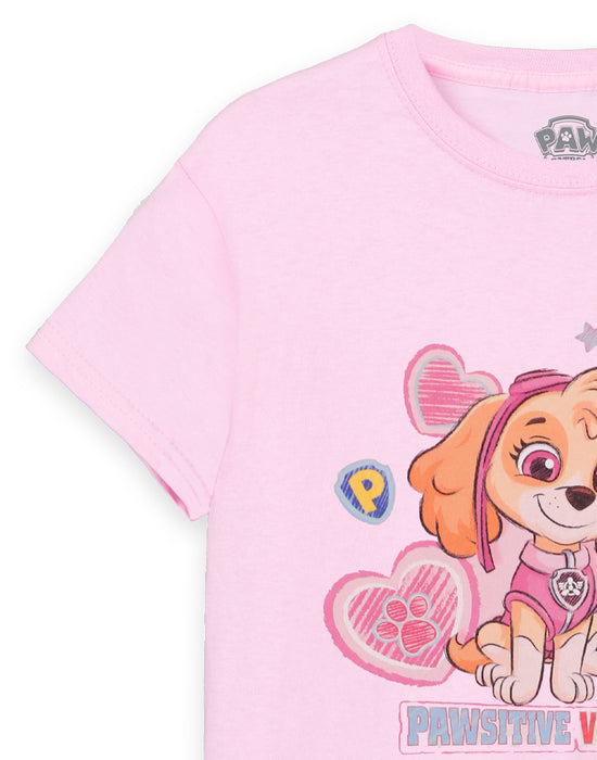 PAW Patrol Pawsitive Vibes Only Girls Pink Short Sleeved T-Shirt