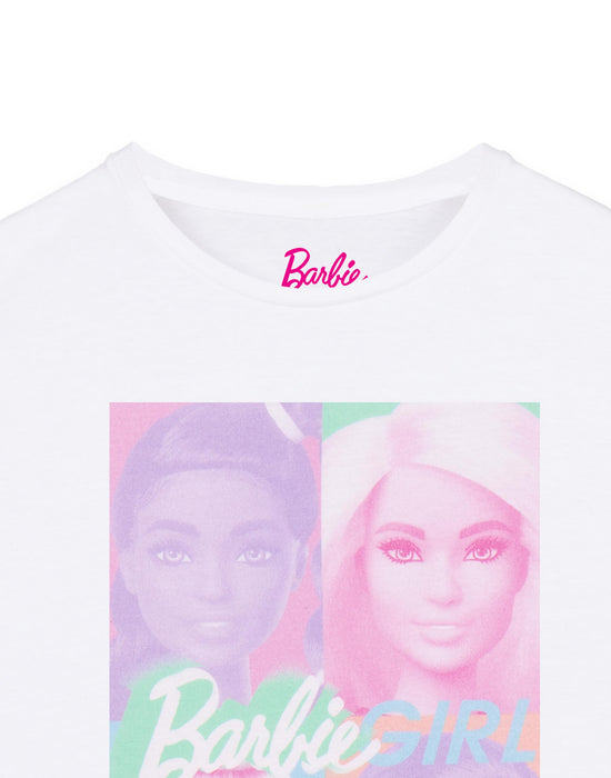 Barbie Colour Block Portrait Little Girls White Short Sleeved T-Shirt