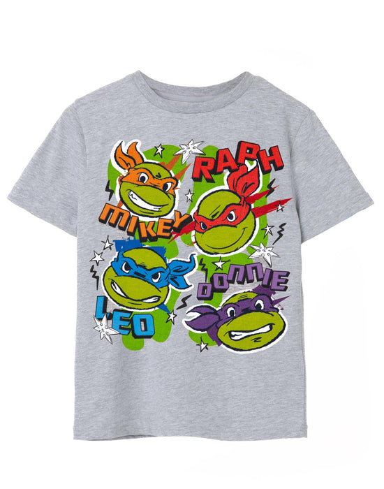 Teenage Mutant Ninja Turtles Doodle Ninja Faces Kids Grey Marl Short Sleeved T-Shirt