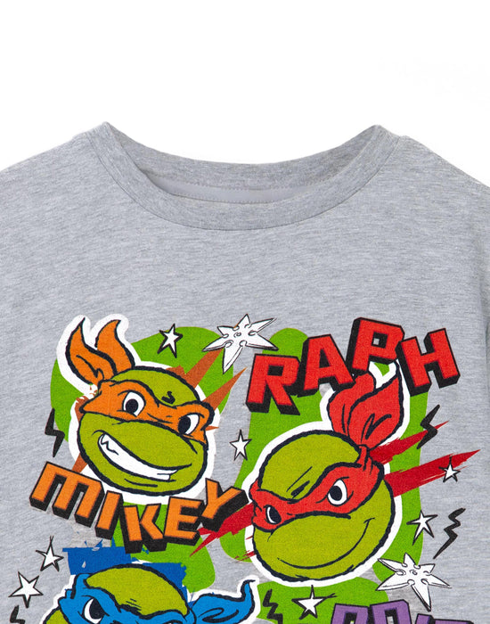 Teenage Mutant Ninja Turtles Doodle Ninja Faces Kids Grey Marl Short Sleeved T-Shirt