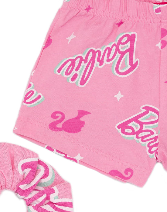 Barbie Girls Pink T-Shirt And Shorts Pyjamas With Scrunchie Set