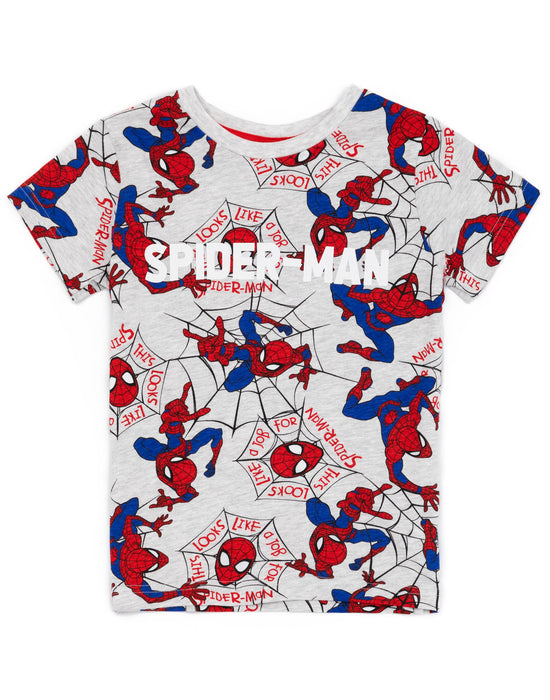 Marvel Spider-Man Boys Grey Superhero Short Sleeve T-Shirt And Shorts Pyjamas