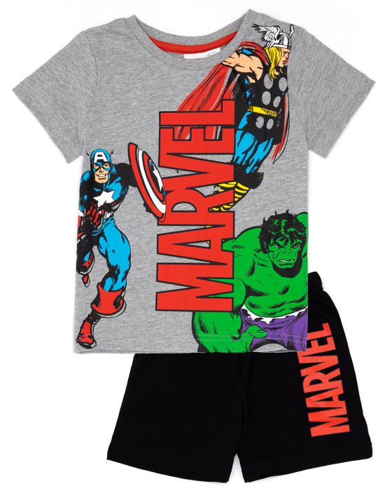 Marvel Boys Grey And Black Superhero T-Shirt And Shorts Pyjamas
