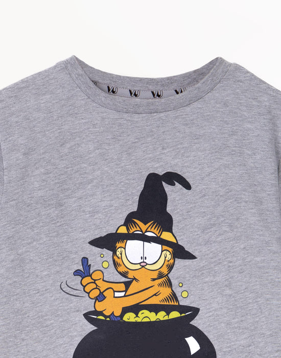 Garfield Trick Or Treat Kids Grey Marl Short Sleeved T-Shirt
