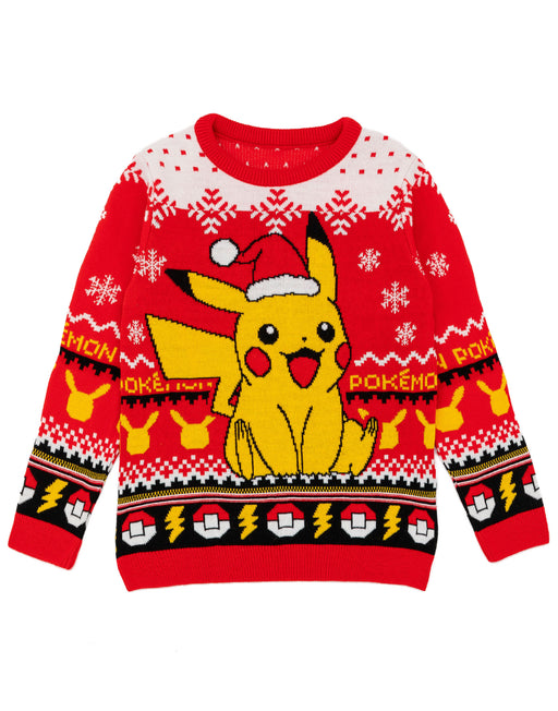 Pokemon Kids Red Knitted Christmas Jumper