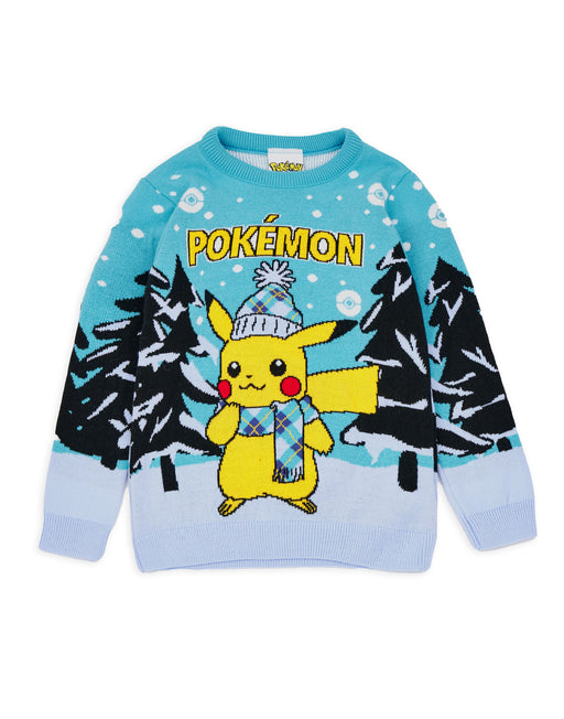 Pokemon Kids Knitted Blue Christmas Jumper