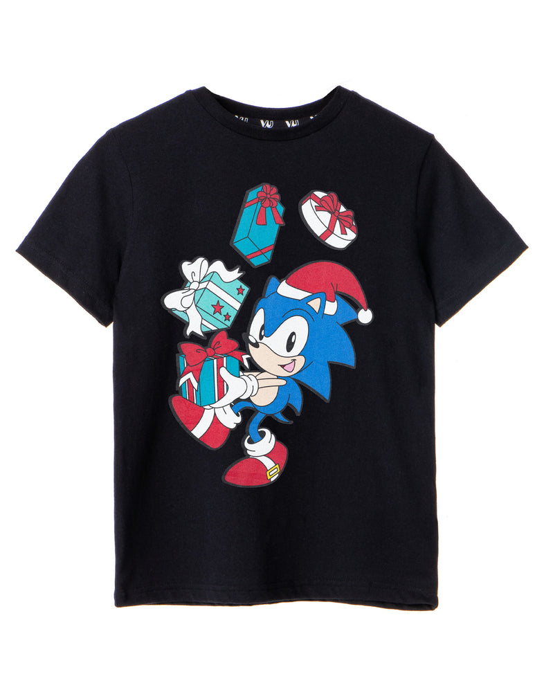 Sonic The Hedgehog Boy's Christmas Present Black T-Shirt