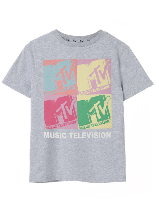 MTV Colour Block Girls Grey Marl Short Sleeved T-Shirt