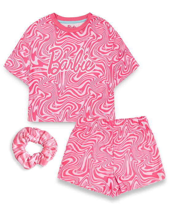 Barbie Girls Short Sleeve Top Shorts Pyjama Set — Vanilla