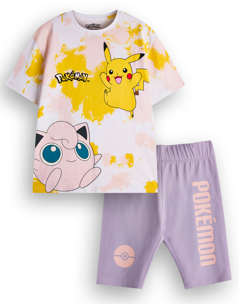 Pokemon Pikachu Tie Dye Set Girls Multicoloured T-Shirt and Shorts Set