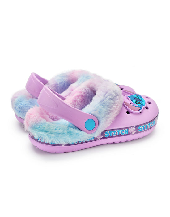 Disney Stitch Fur Lined Girls Purple Clogs